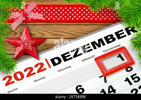 Calendario tedesco 2022 dicembre 1 e Lunedi Martedì Mercoledì Giovedì settimana Foto Stock