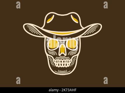 Disegno di illustrazione di stile retrò di un cranio del cowboy Illustrazione Vettoriale