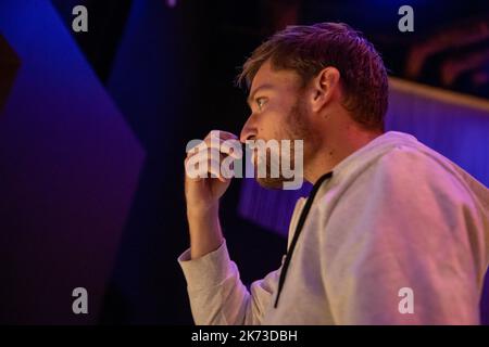 Il belga David Goffin ha illustrato durante una giornata di stampa al museo Chocolate Nation in vista del torneo europeo Open Tennis ATP di Anversa, lunedì 17 ottobre 2022. FOTO DI BELGA DAVID PINTENS Foto Stock