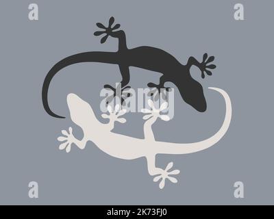Geckos su sfondo grigio bianco e nero Illustrazione Vettoriale