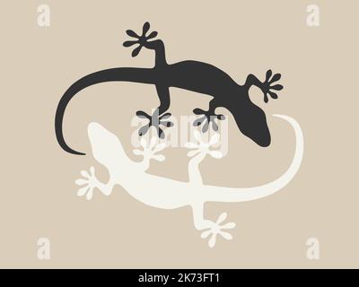Geckos su sfondo bianco e nero Illustrazione Vettoriale