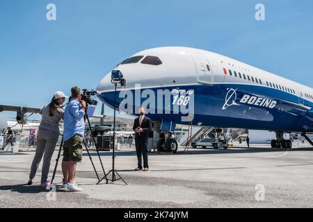 ©Arnaud Beinat/MAXPPP, 2017/06/19. Le Bourget, Francia. Salon de l'aeronautique et de l'espace. Boeing 787 Dreamliner Foto Stock