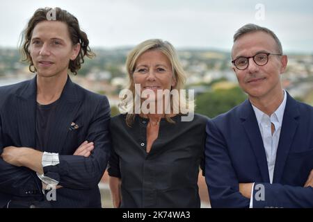 Claire Chazal, Philippe Besson et le chanteur Raphael in arrivo per il Festival du film francofono d'Angouleme Foto Stock