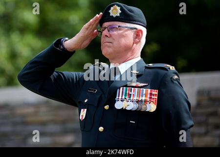 Il Dipartimento di Difesa Nazionale (DND) e le forze armate canadesi (CAF) hanno identificato i resti di un soldato della prima guerra mondiale trovato vicino al villaggio di Vendin-le-Vieil, in Francia, come quelli del Sergente Harold Wilfred Shaughnessy di San Stephen, New Brunswick. Il sergente Shaughnessy era un membro del battaglione di fanteria canadese 13th, forza di spedizione canadese (CEF), un'unità perpetuata dall'orologio nero (reggimento reale delle Highland) del Canada, di Montreal. I resti di un soldato di Manitoba scomparsi in azione dalla prima guerra mondiale sono stati trovati in un cantiere di costruzione nel nord della Francia Foto Stock