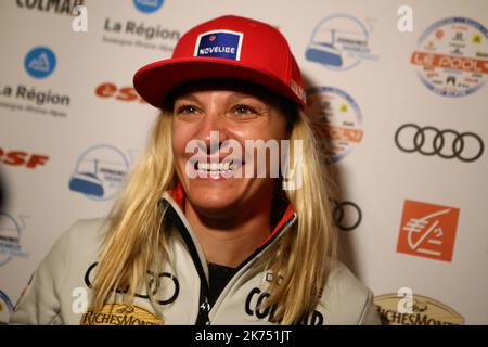 Jennifer Piot partecipa a una conferenza stampa 2 giorni prima dell'apertura della Coppa del mondo di sci alpino a Solden il 26 ottobre 2017 Foto Stock