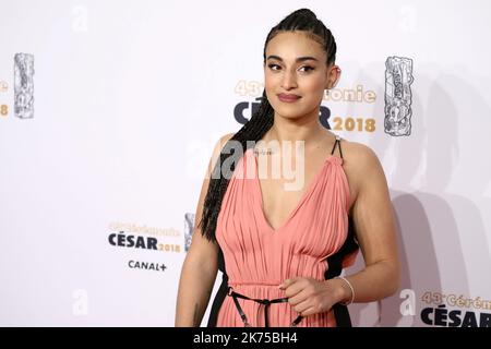 43rd Cesar Awards tenutosi presso la Salle Pleyel di Parigi, in Francia, il 2nd marzo 2018 Camélia Jordana, meilleur espoir féminin Foto Stock
