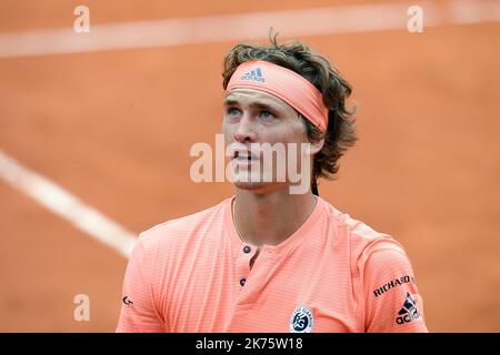 PARIGI FRANCIA - Internationaux de France de Tennis ROLAND GARROS 2018 / Giugno 1st 2018 - French Open 2018 - Men Singles - 3rd° turno - ALEXANDER ZVEREV (GER) vs DAMIR DZUMHUR (BIH) - ALEXANDER ZVEREV (GER) vincitore Foto Stock