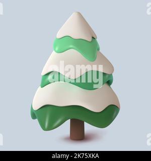 Albero di Natale astratto nella neve. Illustrazione del vettore 3D. Felice anno nuovo e Buon Natale. Illustrazione Vettoriale