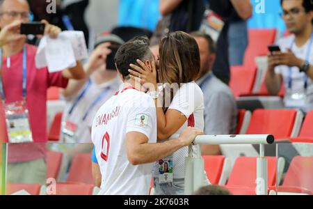 Robert Lewandowski della Polonia e la moglie Anna Lewandowska Foto Stock