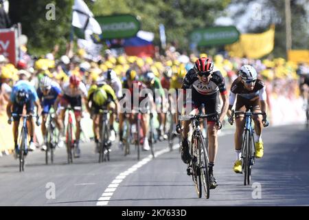 DaN Martin (EMIRATES TEAM) durante la fase 6 del Tour de France da Brest a Mur-de-Bretagne Guerledan il 12 luglio 2018. Foto Stock