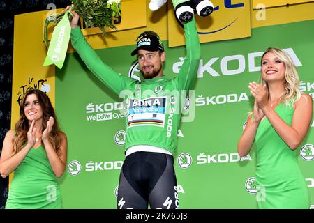 ©PHOTOPQR/L'EST REPUBLICAIN ; SPORT - CICLISMO - TOUR DE FRANCE 2018 - 105EME EDITION - 19EME ANDAPE - LOURDES - LARUNS. Laruns 27 juilland 2018. Pander SAGAN conserva figlio maillot à Vert. Foto Stock