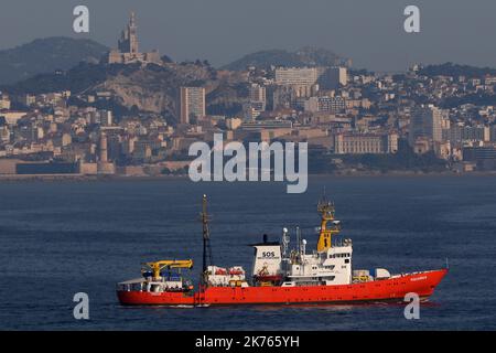 SOS Mediterranee la nave di salvataggio Aquarius lascerà Marsiglia il 1 agosto 2018. Foto Stock