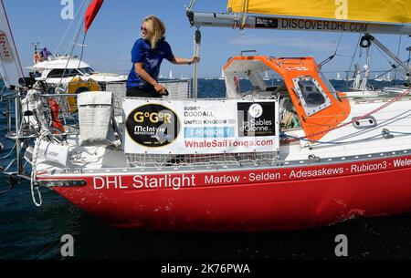 Susie Goodall durante il ritorno del 1968 Sunday Times Golden Globe Yacht Race. Foto Stock