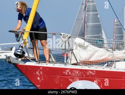 Susie Goodall durante il ritorno del 1968 Sunday Times Golden Globe Yacht Race. Foto Stock