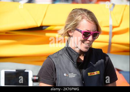 Susie Goodall durante il ritorno del 1968 Sunday Times Golden Globe Yacht Race. Foto Stock