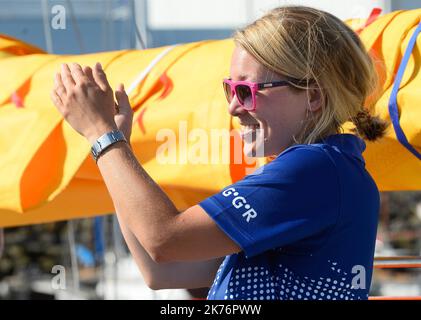 Susie Goodall durante il ritorno del 1968 Sunday Times Golden Globe Yacht Race. Foto Stock