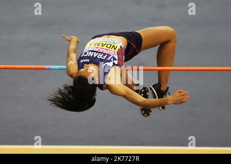 Solene Ndama di Francia Pentathlon High Jump durante i Campionati europei di atletica indoor Glasgow 2019 il 1 marzo 2019 all'Emirates Arena di Glasgow, Scozia Foto Stock