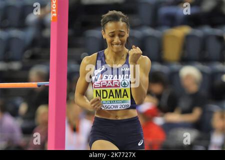 Solene Ndama di Francia Pentathlon High Jump durante i Campionati europei di atletica indoor Glasgow 2019 il 1 marzo 2019 all'Emirates Arena di Glasgow, Scozia Foto Stock