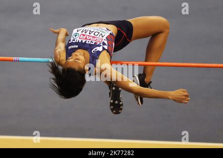 Solene Ndama di Francia Pentathlon High Jump durante i Campionati europei di atletica indoor Glasgow 2019 il 1 marzo 2019 all'Emirates Arena di Glasgow, Scozia Foto Stock