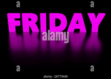 3D Black friday scritto con effetto luminoso al neon su sfondo nero. Concetto promozionale di vendita. illustrazione di rendering 3d Foto Stock