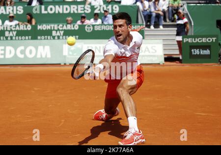 Roquebrune-Cap-Martin, vendredi 19 avril 2019 - Rolex Monte-Carlo Masters, quarts de finale Court Rainier III - Novak Djokovic (SRB) - Daniil Medvedev (Rus) Foto Stock