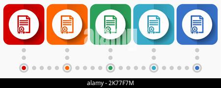 Certificato, diploma, icone vettoriali per gli obiettivi, modello infografico, set di simboli di design piatti in 5 opzioni di colore Illustrazione Vettoriale