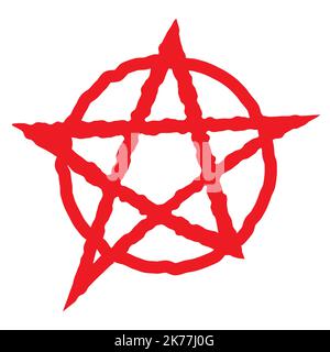 Pentagram segno cinque stelle appuntite icona. Simbolo magico della fede. Semplice illustrazione piatta in rosso Foto Stock