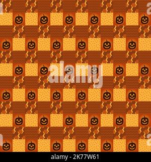 Vettore senza cuciture fatto di zucche di Halloween, stile piatto inimalista Illustrazione Vettoriale