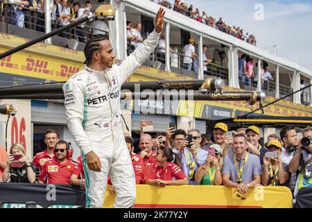 Vincitore della gara Lewis Hamilton (GBR) Mercedes AMG F1 Foto Stock