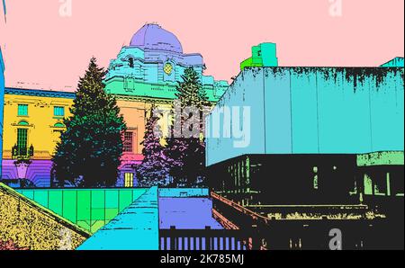 Il centro di Birmingham, dai colori vivaci e vivaci, è una serie di opere d'arte digitali ispirate alla variegata comunità di Birmingham Foto Stock