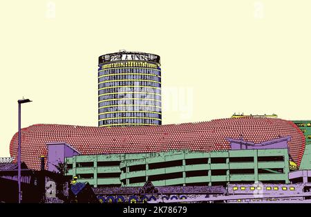 Il centro di Birmingham, dai colori vivaci e vivaci, è una serie di opere d'arte digitali ispirate alla variegata comunità di Birmingham Foto Stock