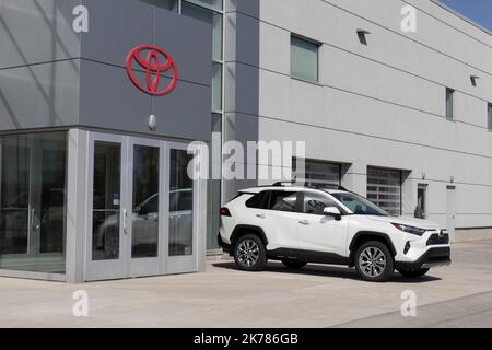 Whitestown - circa Ottobre 2022: Toyota RAV4 in mostra presso una concessionaria. Toyota offre la RAV4 nei modelli LE, XLE, Adventure e Limited. Foto Stock