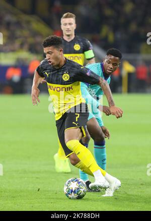 Ansu dati in FC Barcelona e Jadon Sancho in Bourssia Dortmund durante la UEFA Champions League, partita di calcio del Gruppo F tra Borussia Dortmund e FC Barcellona il 17 settembre 2019 al BVB Stadion di Dortmund, Germania - Foto Laurent Lairys / MAXPPP Foto Stock