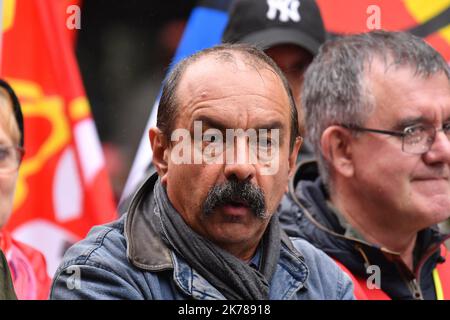 Philippe Martinez Segretario generale del CGT. Protesta unitaria a Parigi contro la riforma delle pensioni, martedì 24 settembre 2019. Foto Stock