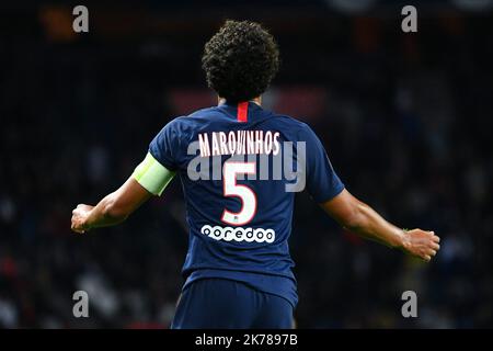 7th° giorno di Ligue 1 Conforama. Marquinhos all'incontro tra Paris Saint Germain (PSG) e lo Stade de Reims, Parc des Princes, 25 settembre 2019. Foto Stock