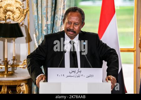 Abdalla Hamdok, Premier ministre de Transition de la Republique du Soudan Parigi 30/09/2019 POOL/Romain GAILLARD/MAXPPP - Macron ospita il nuovo primo ministro sudanese Abdalla Hamdok Sept 30 2019 Foto Stock