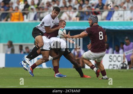 Una visione generale dell'azione durante la Coppa del mondo di Giappone 2019, Pool D rugby Unione match tra Georgia e Figi il 3 ottobre 2019 presso lo Stadio di rugby Hanazono a Higashiosaka, Giappone Foto Stock