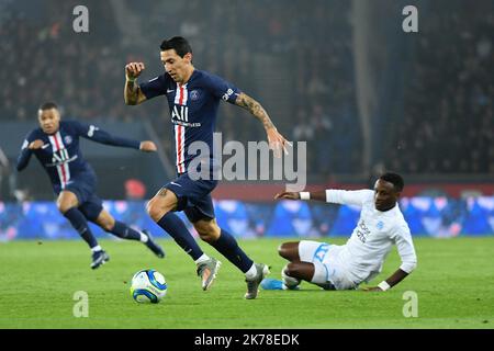 Olympique Marseille Angel di Maria durante il 11th° giorno di Ligue 1 Conforama, tra Parigi Saint Germain (PSG) e RC Strasbourg Alsace, al Parc des Princes, il 14 settembre 2019. Foto Stock