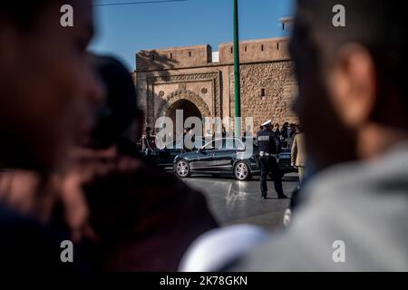 / 1/14/2019 - Marocco / Rabat - arrivo del re del Marocco, Mohammed VI. Deve venire alla Medina di Rabat per ispezionare i lavori. Sono in corso diversi progetti nel quadro del programma di riabilitazione della vecchia medina di Rabat. L'obiettivo è quello di preservare l'architettura della medina di Rabat, inserita nella lista dei patrimoni dell'umanità dell'UNESCO nel 2012. Questo lavoro è uno dei punti salienti del programma integrato - Rabat Lumiere City, capitale marocchina della cultura. Lanciato dal Sovrano il 12 maggio 2014. Gennaio 14, 2019. Rabat, Marocco. Foto Stock