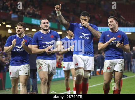 Team France durante la Guinness Six Nations 2020, partita di rugby tra Galles e Francia il 22 febbraio 2020 al Principato Stadium di Cardiff, Galles - Foto Laurent Lairys / MAXPPP Foto Stock