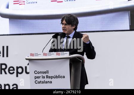 Carles Puigdememont, ex presidente catalano e membro del Parlamento europeo durante un raduno del 29 febbraio 2020 a Perpignan, Francia. Foto Stock