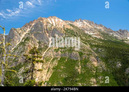 Fotografia scattata dal Washington Pass Overlook, Wenatchee National Forest, Washington, USA. Foto Stock