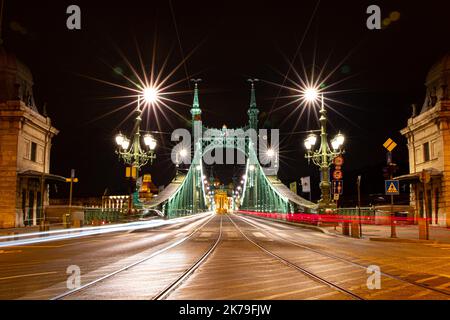 Ponte della libertà a Budapest, poco tempo di esposizione Foto Stock