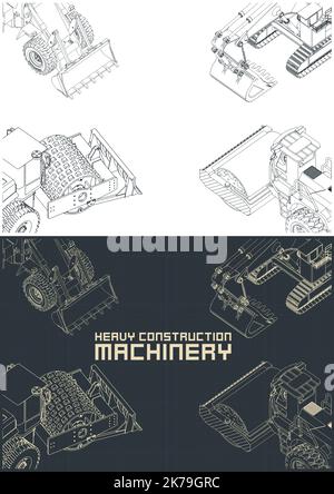 Illustrazione vettoriale stilizzata della composizione sul tema delle macchine da costruzione pesanti Illustrazione Vettoriale