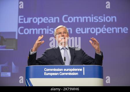 Il negoziatore europeo Michel Barnier ha tenuto oggi una conferenza stampa sull'avanzamento dei negoziati con l'Inghilterra sulle future relazioni tra l'Europa e il Regno Unito.Â©Nicolas Landemard / le Pictorium/MAXPPP - Nicolas Landemard / le Pictorium - 15/05/2020 - Belgique / Bruxelles / Bruxelles - le negociateur europeen Michel Barnier donnait Une conference de presse ce jour sur l'avancement des negociations avec l'Angleterre sur les futures relations entre l'Europe et le Royaume-Unique. / 15/05/2020 - Belgio / Bruxelles / Bruxelles - il negoziatore europeo Michel Barnier ha tenuto una conferenza stampa Foto Stock