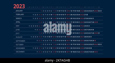Calendario lineare per 2021 anno. Modello di stampa per la progettazione di articoli di cancelleria. Pianificatore annuale del calendario. Set di 12 mesi. Modello di pianificazione con mesi. Inizio settimana Illustrazione Vettoriale