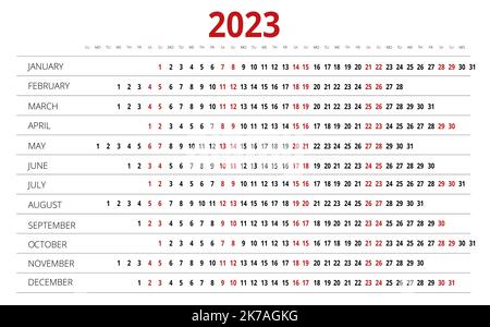 Calendario lineare per 2021 anno. Modello di stampa per la progettazione di articoli di cancelleria. Pianificatore annuale del calendario. Set di 12 mesi. Modello di pianificazione con mesi. Inizio settimana Illustrazione Vettoriale