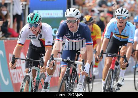 ©PHOTOPQR/OUEST FRANCE/QUEMENER YVES-MARIE ; Plouay ; 26/08/2020 ; Championnat d'Europe à Plouay. Arnaud DEMARE corso élite hommes. Foto Yves-marie Quemener / Ouest-France - Campionato europeo di ciclismo a Plouay, Francia Foto Stock