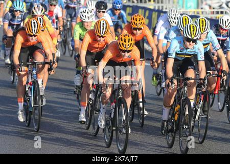 ©PHOTOPQR/OUEST FRANCE/QUEMENER YVES-MARIE ; Plouay ; 28/08/2020 ; Championnat d'Europe à Plouay. Corso en ligne juniors femmes. Foto Yves-marie Quemener / Ouest-France Campionati europei in bicicletta a Plouay, Francia, 28 agosto 2020. Foto Stock