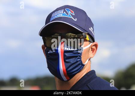 ©PHOTOPQR/OUEST FRANCE/QUEMENER YVES-MARIE ; Plouay ; 28/08/2020 ; Championnat d'Europe à Plouay. Corso en relais mixte. Thomas VOECKLER sur la ligne d'Arrivée. Foto Yves-marie Quemener / Ouest-France Foto Stock